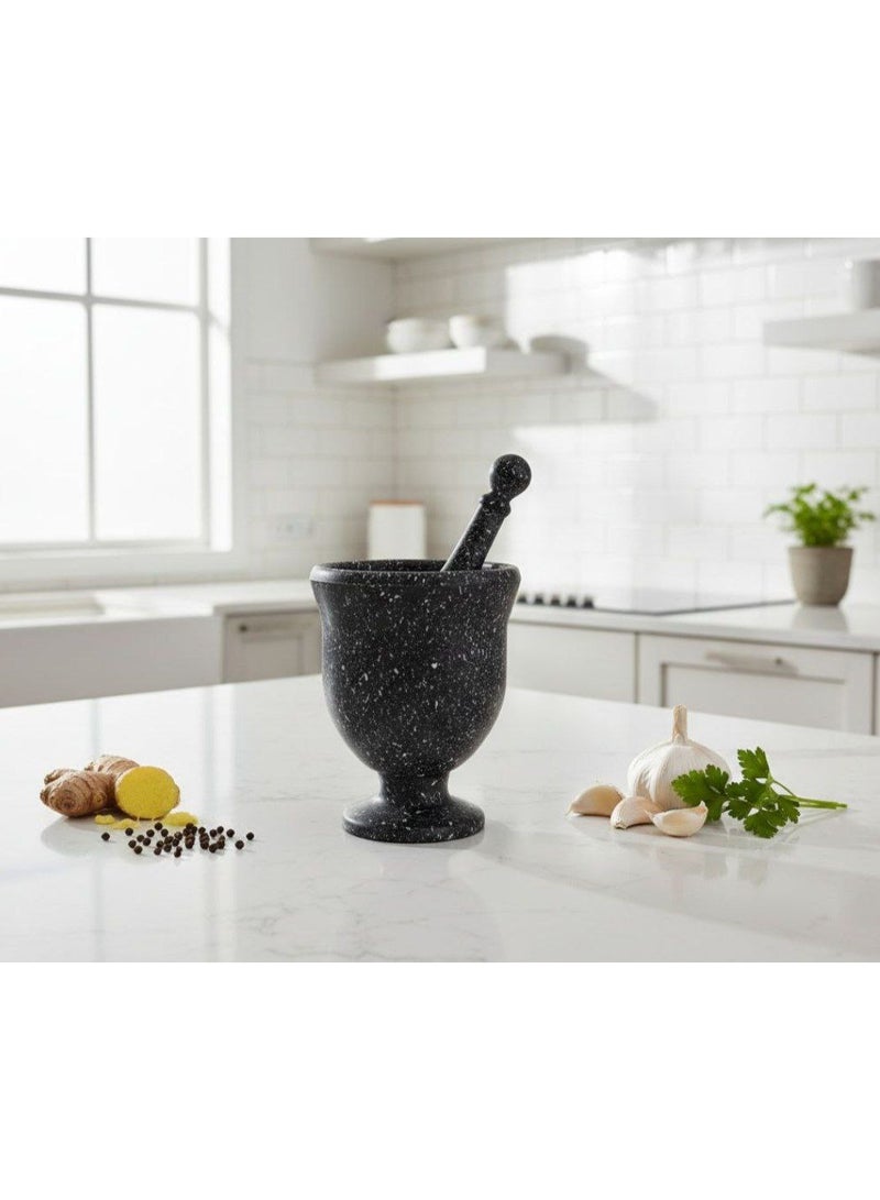 طقم هاون ومدقة من الجرانيت - بنمط منقط أسود، تصميم تقليدي - Image 3